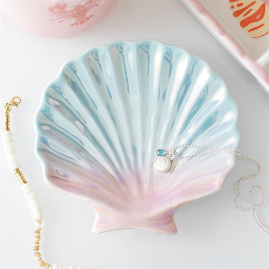 Iridescent shell ceramic trinket dish