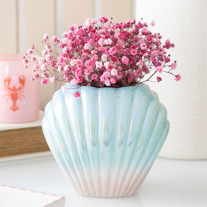 Iridescent shell ceramic flower vase