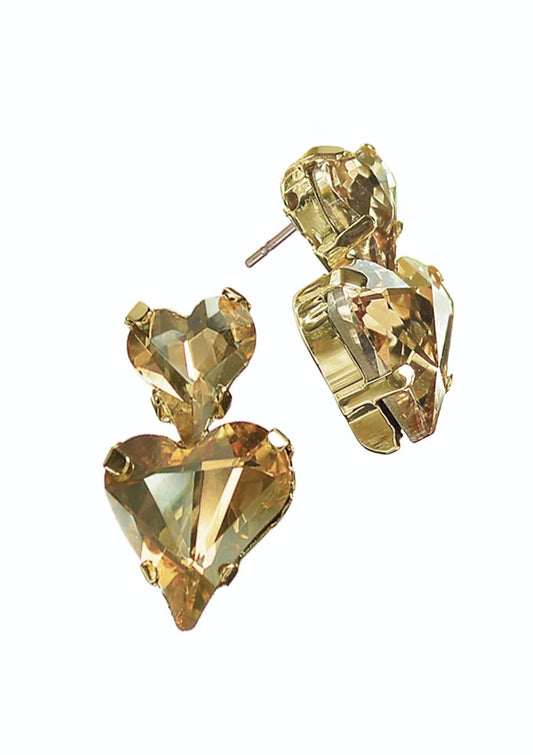 Hot Tomato - E - Heart on Heart Drops - Gold on Gold Earrings