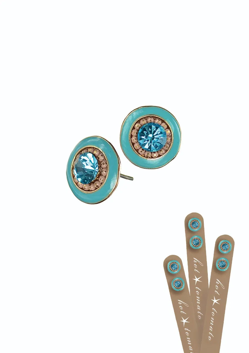 Hot Tomato - E - Enamel & Crystal Studs - Turquoise & Lime