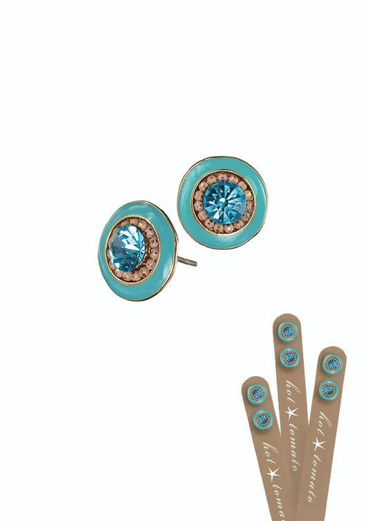 Hot Tomato - E - Enamel & Crystal Studs - Turquoise & Lime