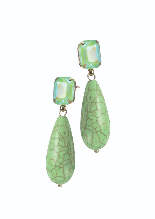 Hot Tomato - E - Stone Teardrop Raku Style - Spearmint Earrings