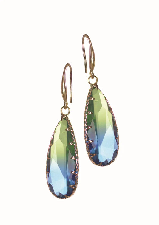 Hot Tomato - E - Facetted Two-Tone Teardrop - Ocean & Absinthe