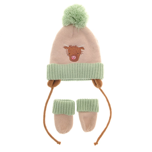 Highland Cow Wolly Hat & Mitten Set