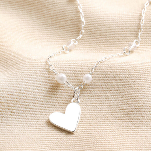 Sale - Lisa Angel - Beaded Pearl Heart Pendant Necklace in Silver