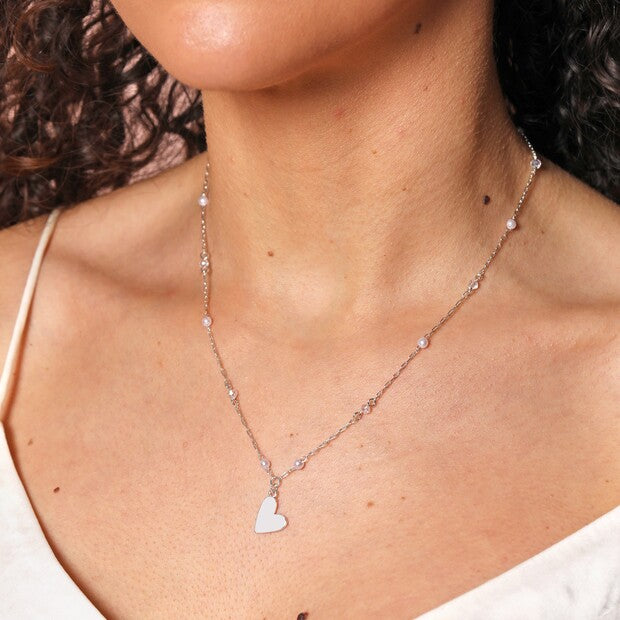 Sale - Lisa Angel - Beaded Pearl Heart Pendant Necklace in Silver