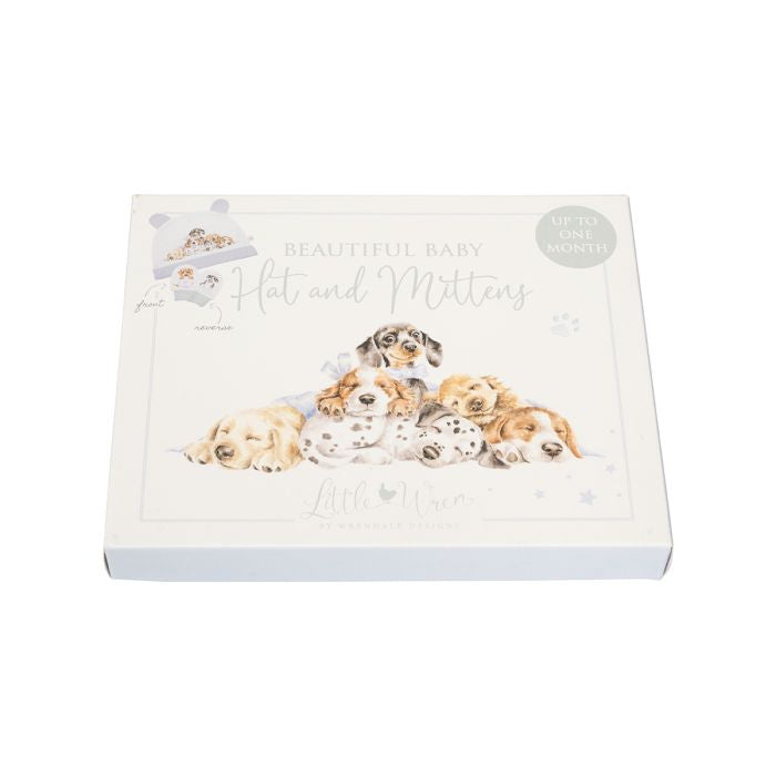 Sale - ‘Little Paws’ Dog Baby Hat and Mittens Set