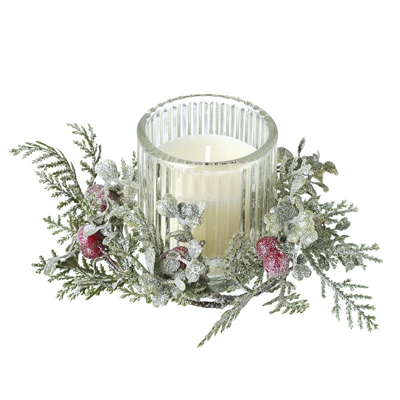 Glass Candle With Foliage Surround