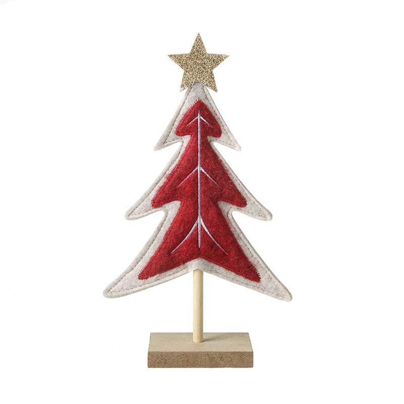 Red Felt Tree On Wooden Stand & Star Small