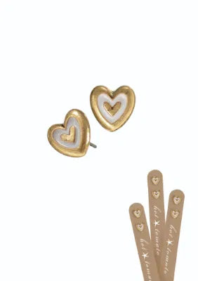 Hot Tomato - E - Enamel Heart Studs - Golden / Vanilla