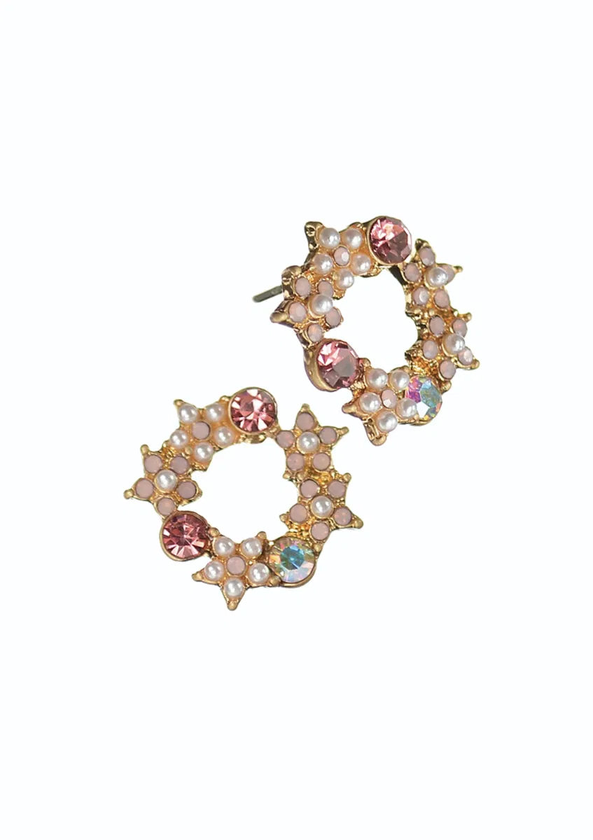 Hot Tomato - E - Delicate Pearl & Crystal Posy - Multi Earrings