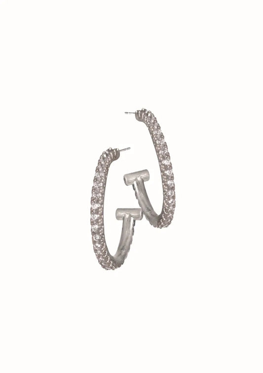 Hot Tomato - E - Hammerhead Hoops set W/Sparkle - Worn Silver & Zircon