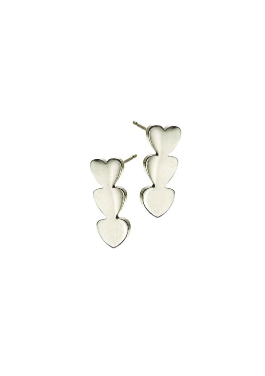 Hot Tomato - E - Tryptich of Micro Hearts - Silver Finish