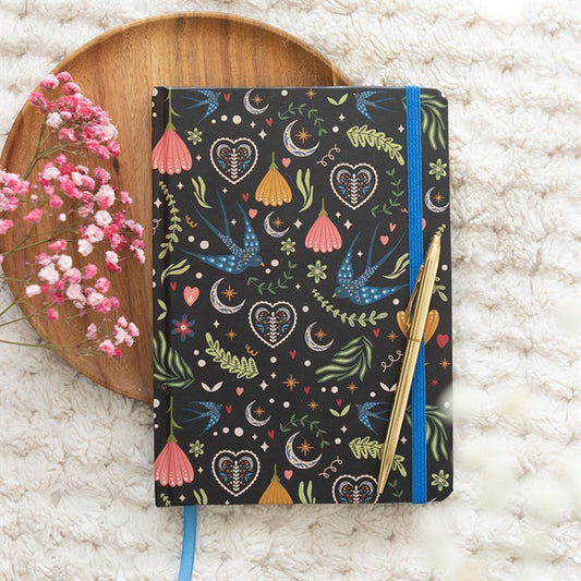 Black Midnight Bloom A5 Notebook