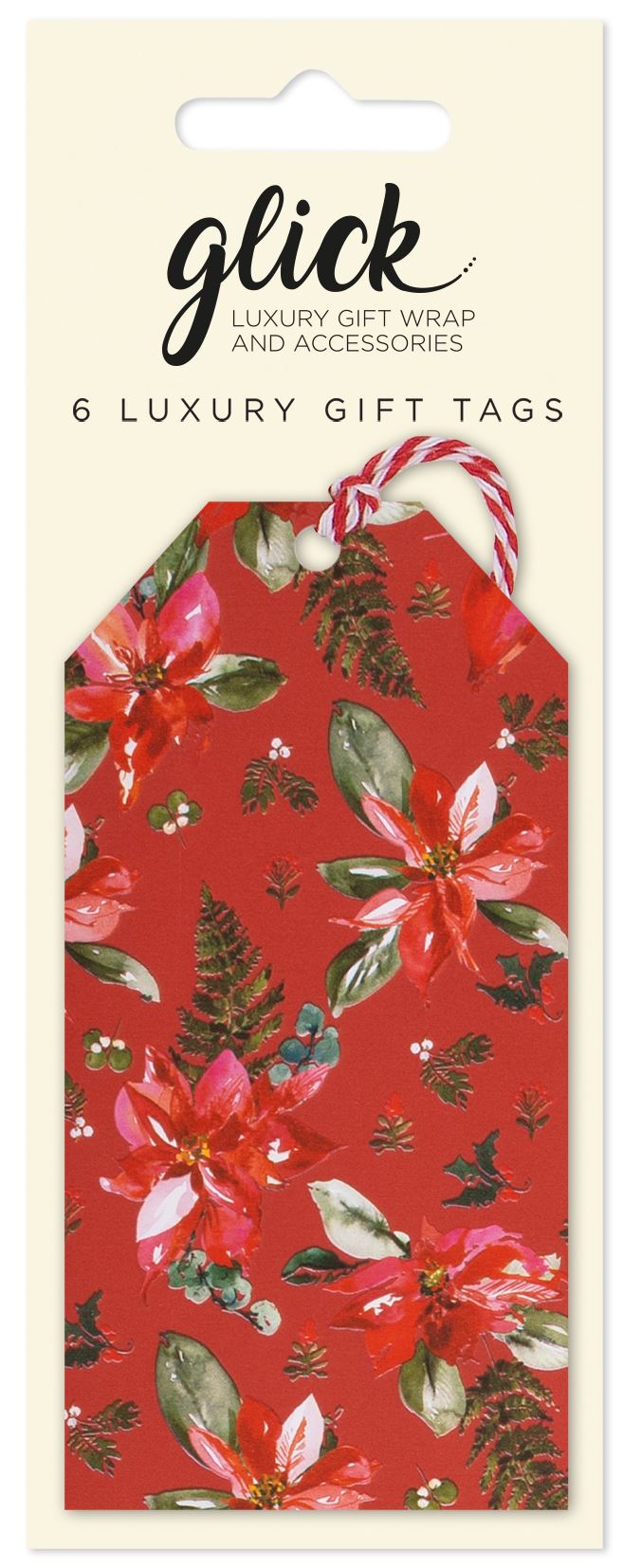 Pack of 6 Luxury Tags - Red Poinsettia