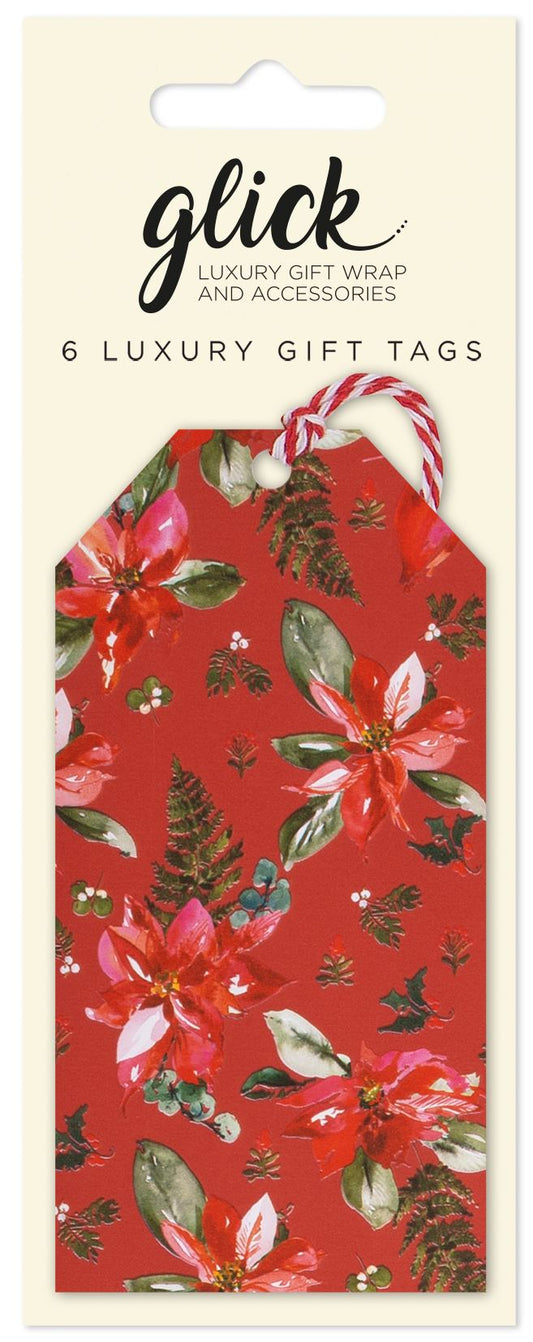 Pack of 6 Luxury Tags - Red Poinsettia