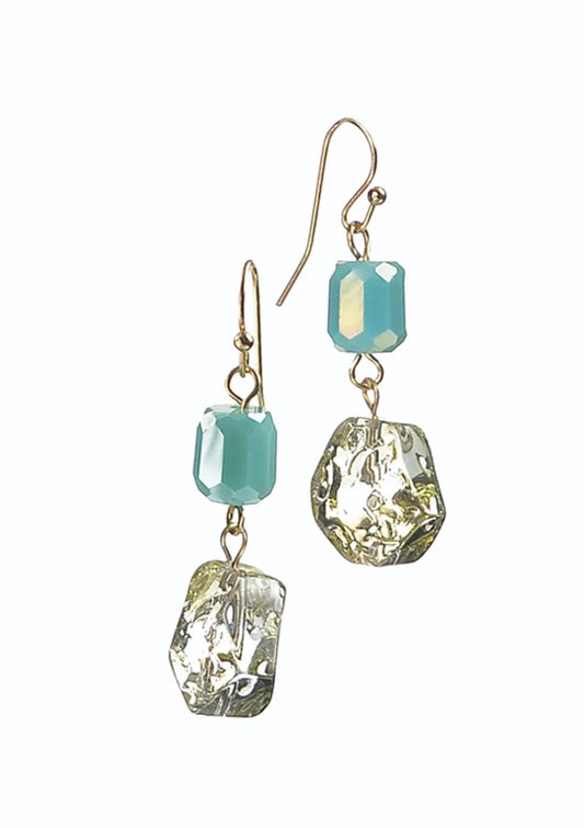 Hot Tomato - E - Candy Ice Acrylic Drops - Turquoise / Gold Earrings