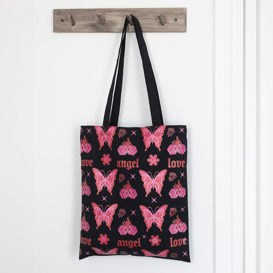 Flaming Butterfly Print Polycotton Tote