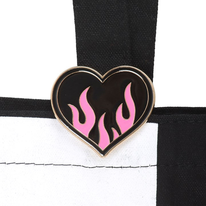 Checkerboard Tote Bag with pin badge