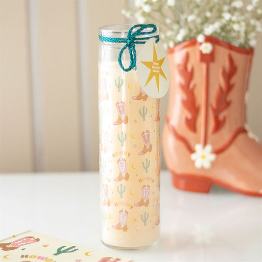 Sale - Howdy Cowboy Boot Print Floral Tube Candle