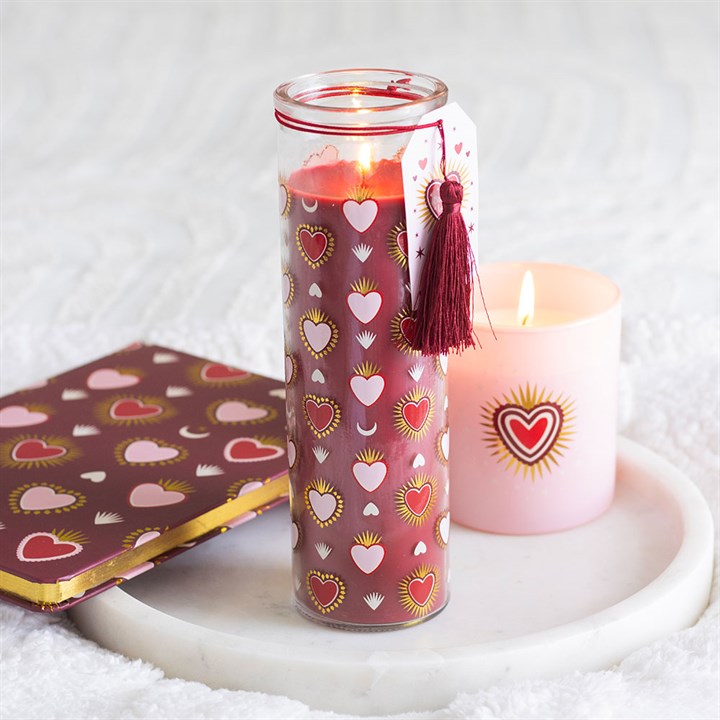 Sacred heart print black fig tube candle