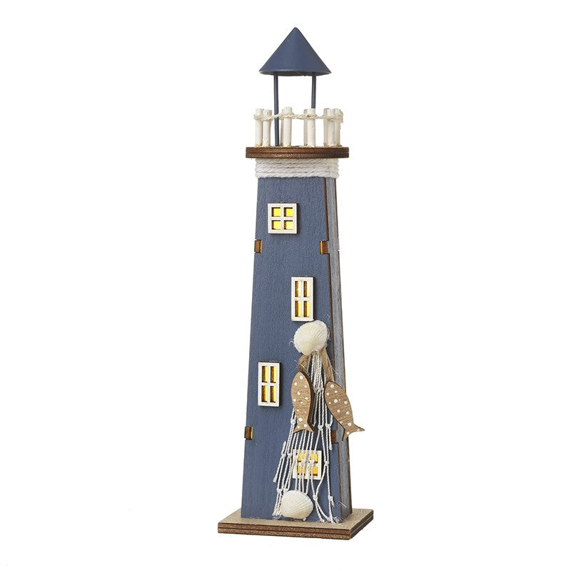 Blue Wooden Light-Up Lighthouse