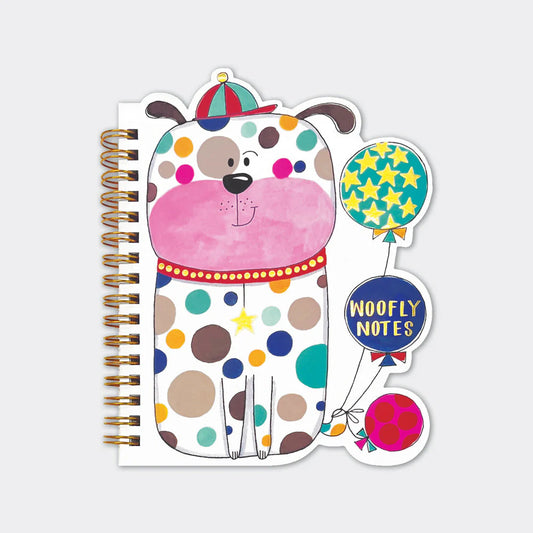 Spotty Dog Shaped Wire Bound Notebook | Gold Foil & Balloons