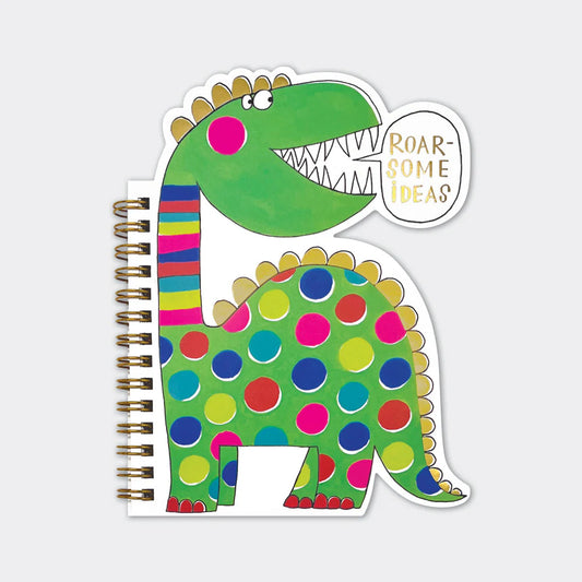 Roar-some Dinosaur Shaped Wire Bound Notebook | Gold Foil & Colourful Spots