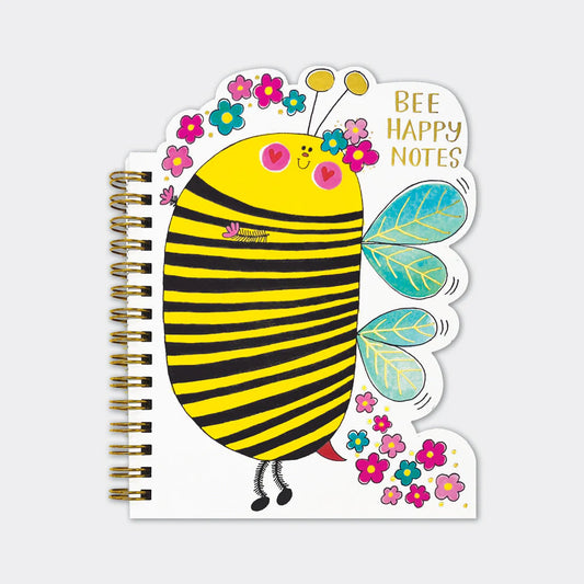 Buzzy Bee Shaped Wire Bound Notebook | Gold Foil & "Bee Happy Notes"