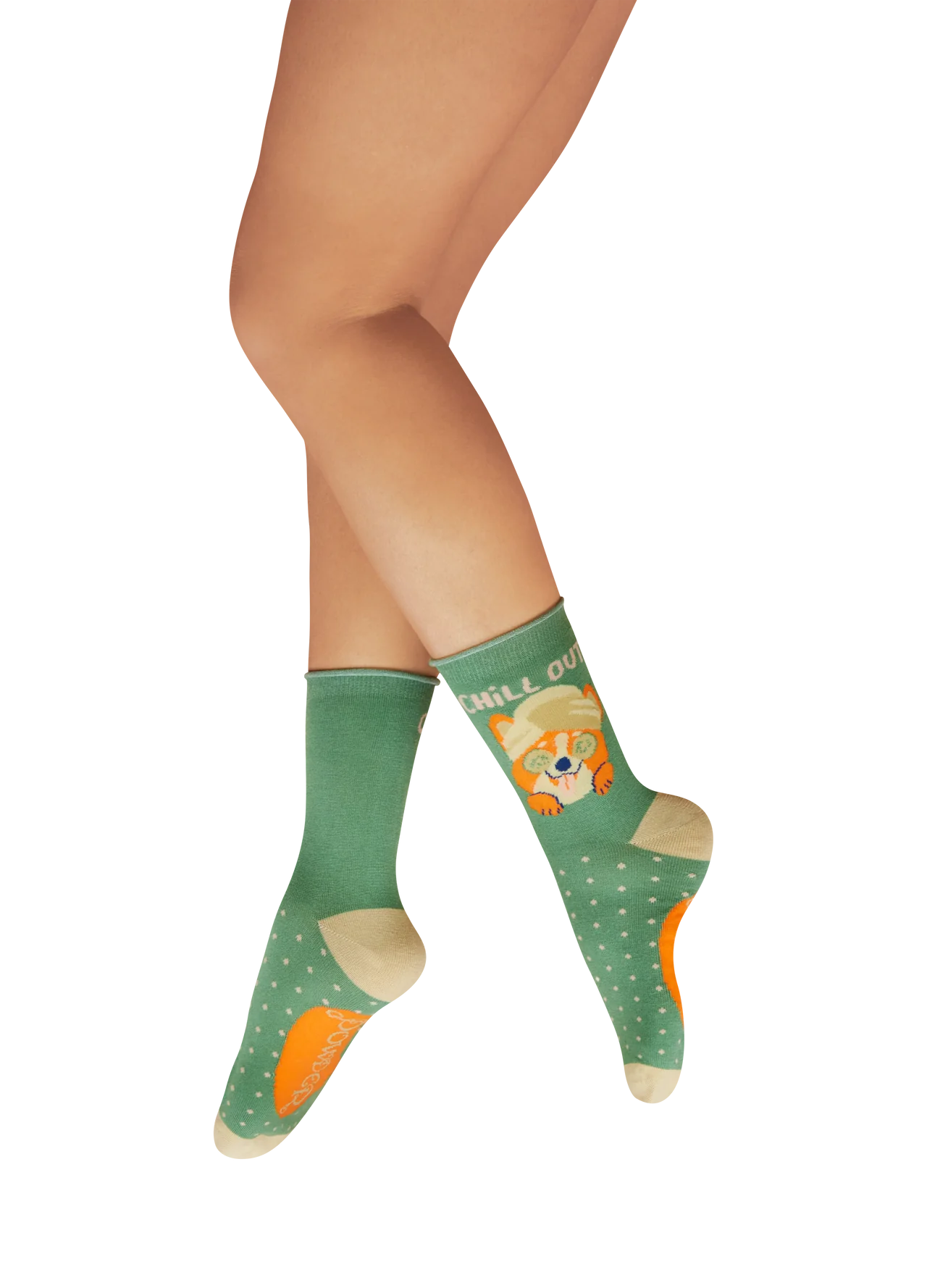 Ladies' Ankle Socks - Chilled Corgi - Fern