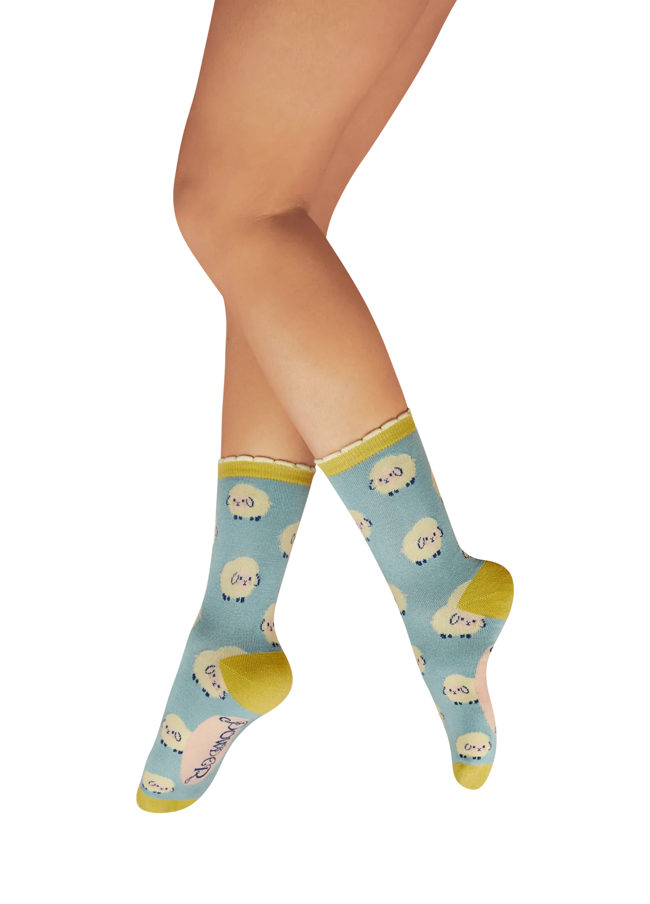 Ladies' Ankle Socks - Marshmallow Sheep - Ice Blue
