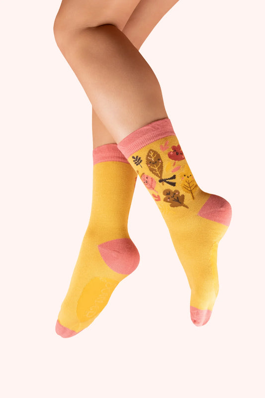 Power Women's Socks - Happy Leaves -Custard