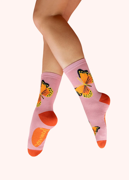 Power Women Socks - Beautiful Butterflies in Rose