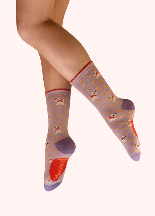 Powder Ladies Ankle Socks -  Woolly Westies Ankle Socks - Pink