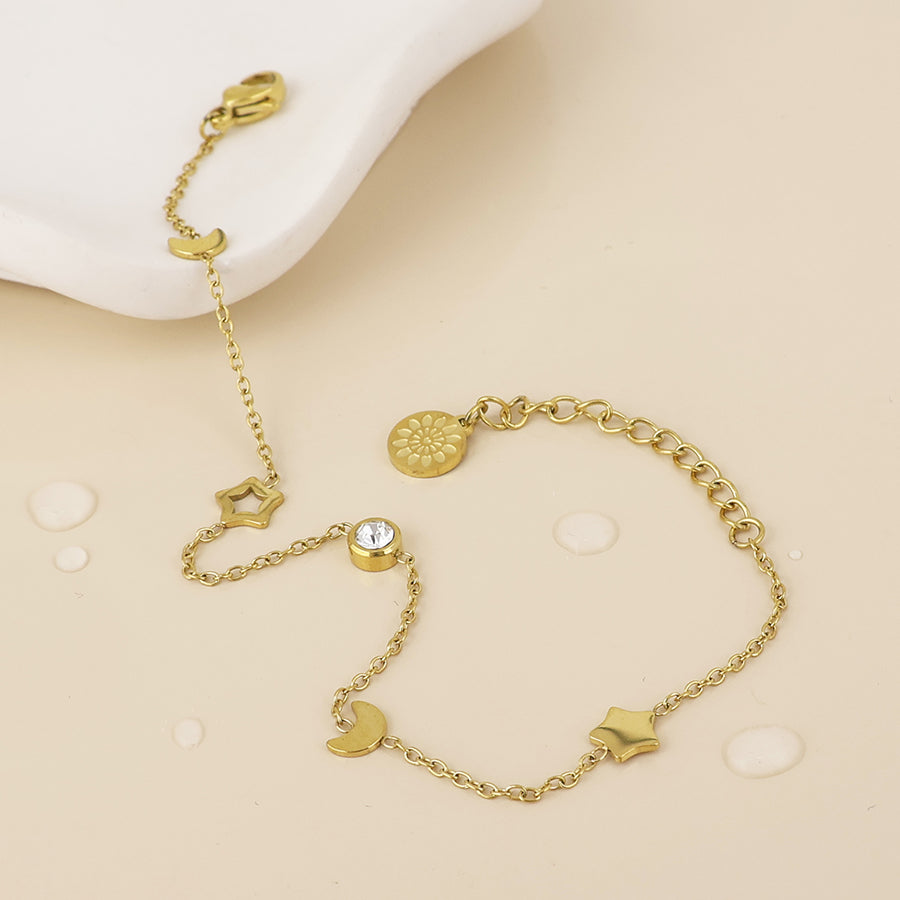 POM - Lumi stainless steel gold plated celestial charm and crystal bracelet