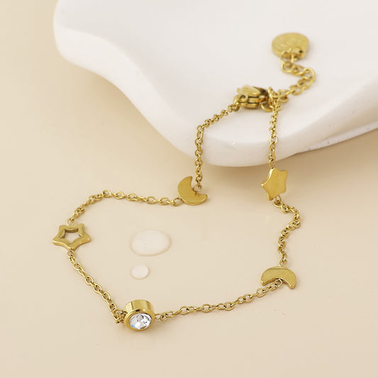 POM - Lumi stainless steel gold plated celestial charm and crystal bracelet