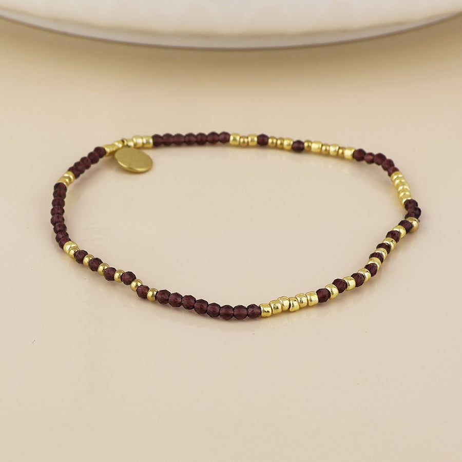 POM - Erin stainless steel gold plated brown fine bead bracelet