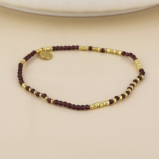 POM - Erin stainless steel gold plated brown fine bead bracelet
