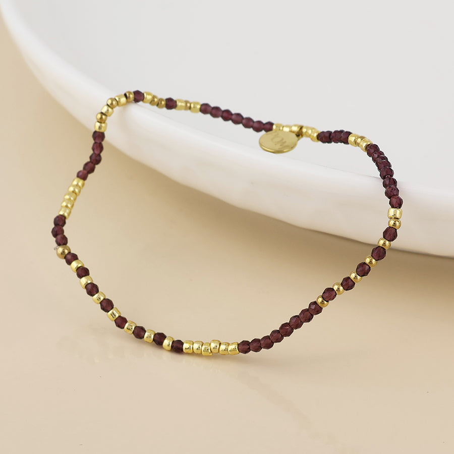 POM - Erin stainless steel gold plated brown fine bead bracelet