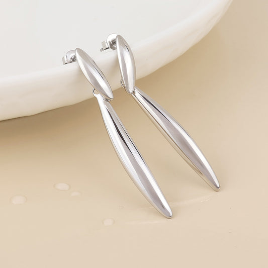 POM - Orion stainless steel platinum plated elegant narrow drop earrings
