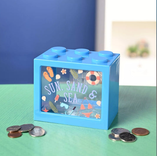 Sale - Bank Blox Blue Money Box - Sun, Sand and Sea