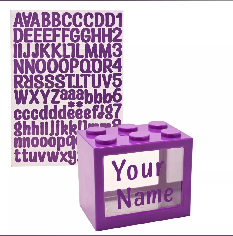 Sale - Bank Blox - Personalisable Money Box with Full Alphabet Sticker Sheet