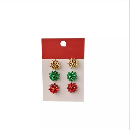 Set Of 3 Present Bow Stud Earrings