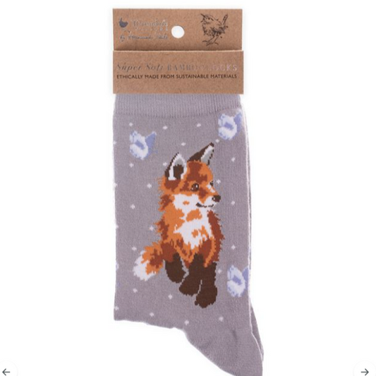 Wrendale - 'Born to be Wild' fox Socks (Grey)