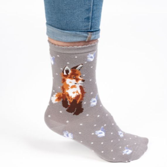 Wrendale - 'Born to be Wild' fox Socks (Grey)