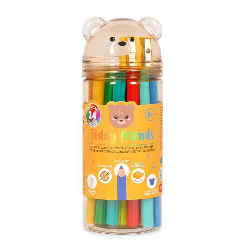 Set of 24 Colouring Pencil with Sharpener - Teddy Friends