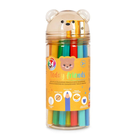 Set of 24 Colouring Pencil with Sharpener - Teddy Friends