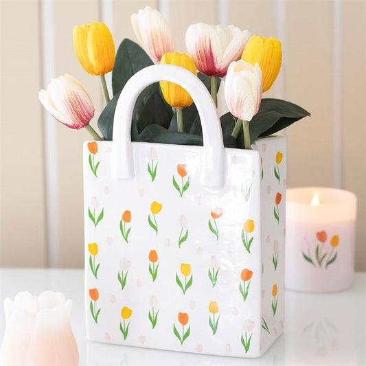 Tulip Print Ceramic Bag Shaped Flower Vase
