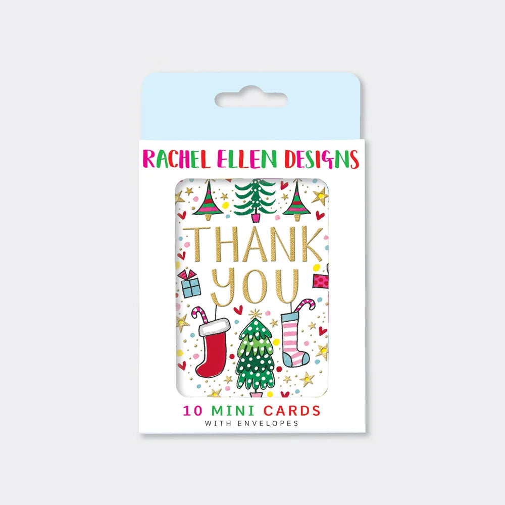 Christmas Thank You Notecards - Tree & Stockings - Pack of 10 with Envelopes