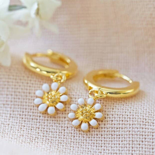 Gold daisy White enamel Huggies